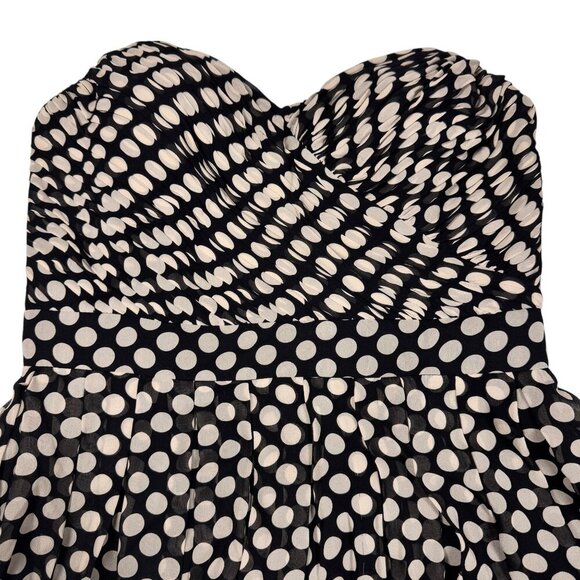 Aidan Mattox Polkadot Cocktail Dress Sz.6 Black Cream Silk Event Coquette - Picture 7 of 13